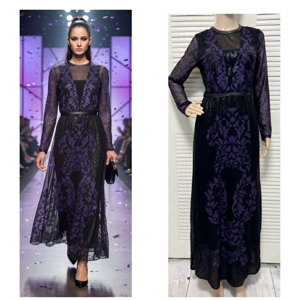 Yigal‎ Azrouel New York Leather Trim Neck Waist  Gown RUNWAY